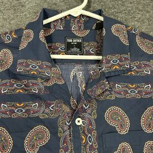 Todd Snyder x Albini Camp Shirt Mens L Loop Collar Blue Paisley Bandana